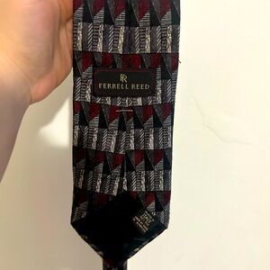 FERRELL Reed Made In Usa Tie Black Gray Maroon Silk Necktie